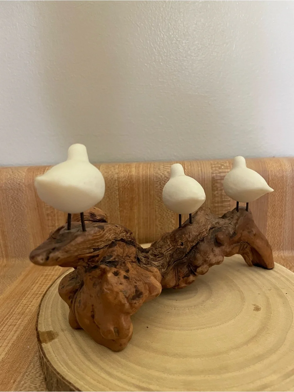 Coastal Sandpiper Trio Decorative Sculpture - White Sandpipers on Driftwood - Picture 7 of 8